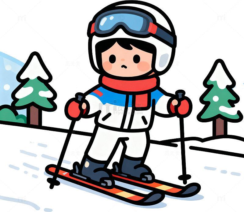 小男孩在滑雪