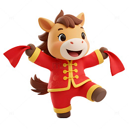 小马穿红袍贺祥瑞马年图