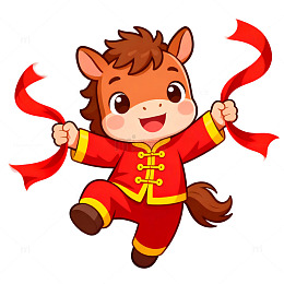 小马舞红绸马年贺岁图
