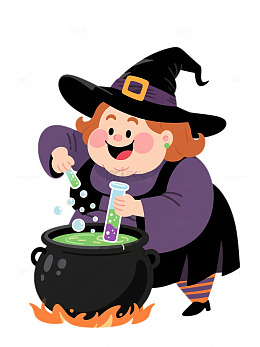 正在制作魔法药水的女巫万圣节免抠素材