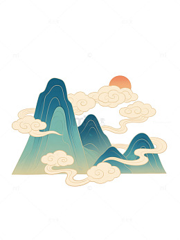 青山祥云叠嶂装饰图案 重阳节免抠素材
