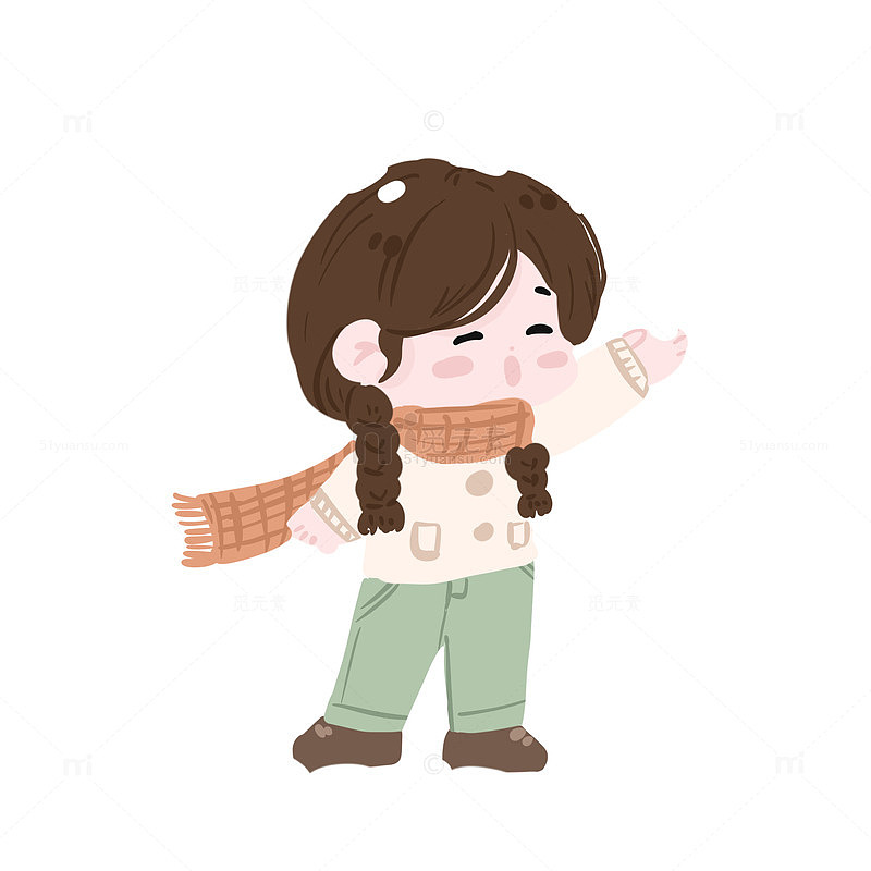 扁平卡通冬日女孩插画设计素材