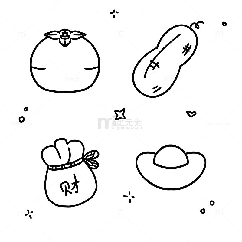 简笔画风格财富元素组合