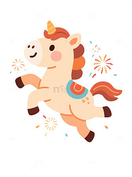 卡通马年新春庆祝插画
