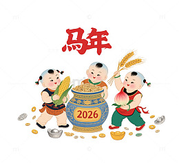 马年儿童贺岁图年画国画插图2026