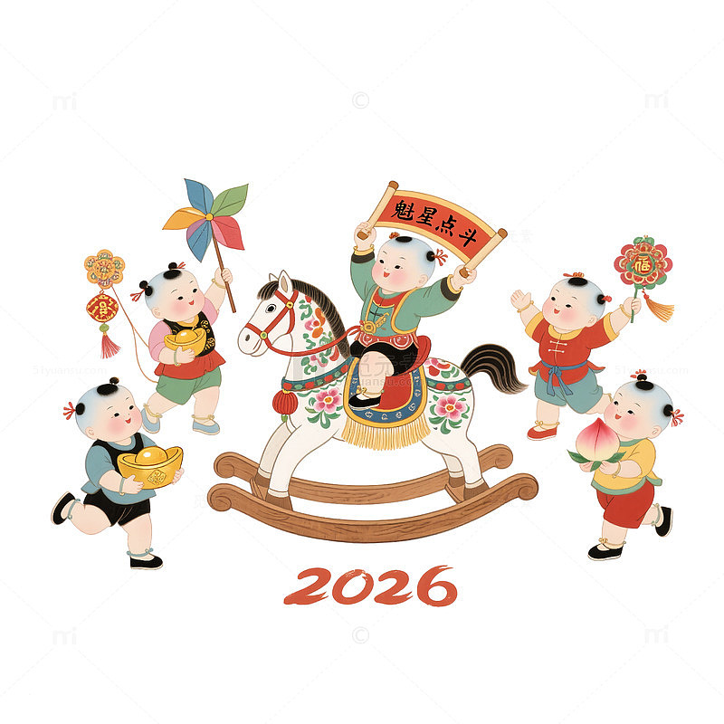 2026福娃年画中式孩童插画