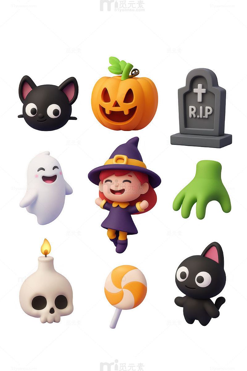 万圣节卡通元素南瓜帽子蝙蝠 猫 蜡烛
