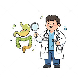 卡通医生讲解肠胃插画素材
