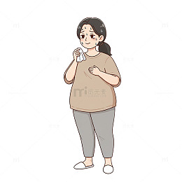 卡通胖女孩哭泣插画