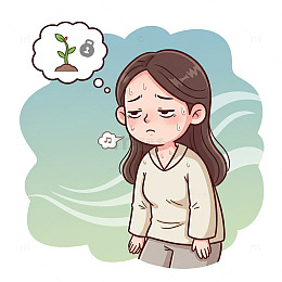 忧郁少女思考生命插画素材
