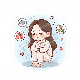 卡通女孩情绪低落插画