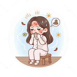 卡通女孩不适表情插画素材