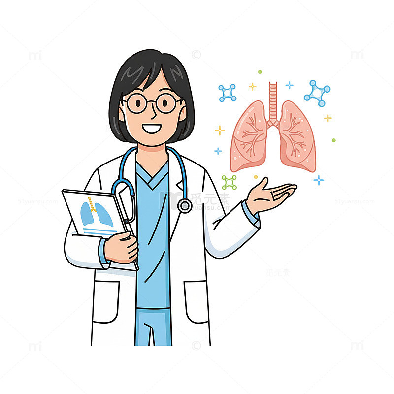 卡通医生讲解肺部插图素材
