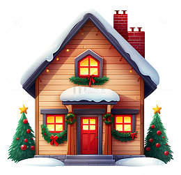 圣诞节温馨小屋插画素材