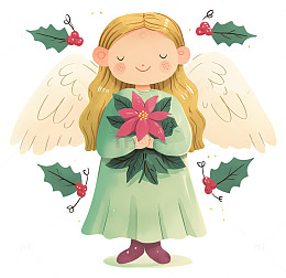 卡通圣诞节天使鲜花插画素材