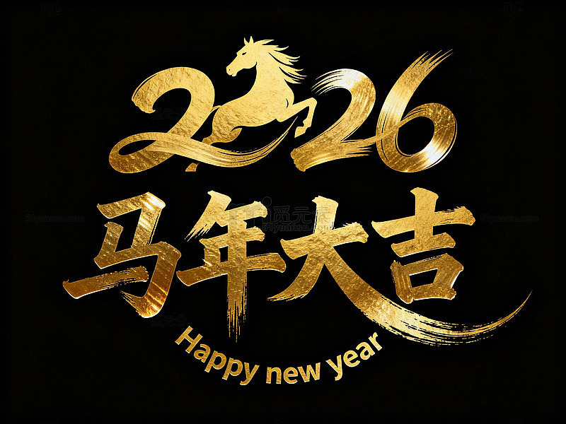 金彩马年祝福艺术字设计