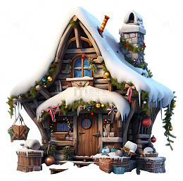 雪景圣诞小屋插画素材