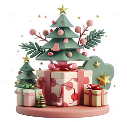 卡通风圣诞节礼物树礼盒设计元素