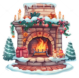 圣诞壁炉节日装饰插画