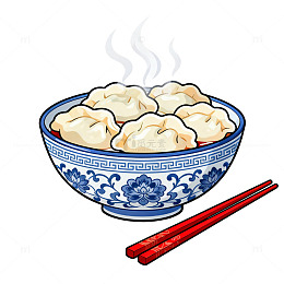 手绘风格热气腾腾饺子插画