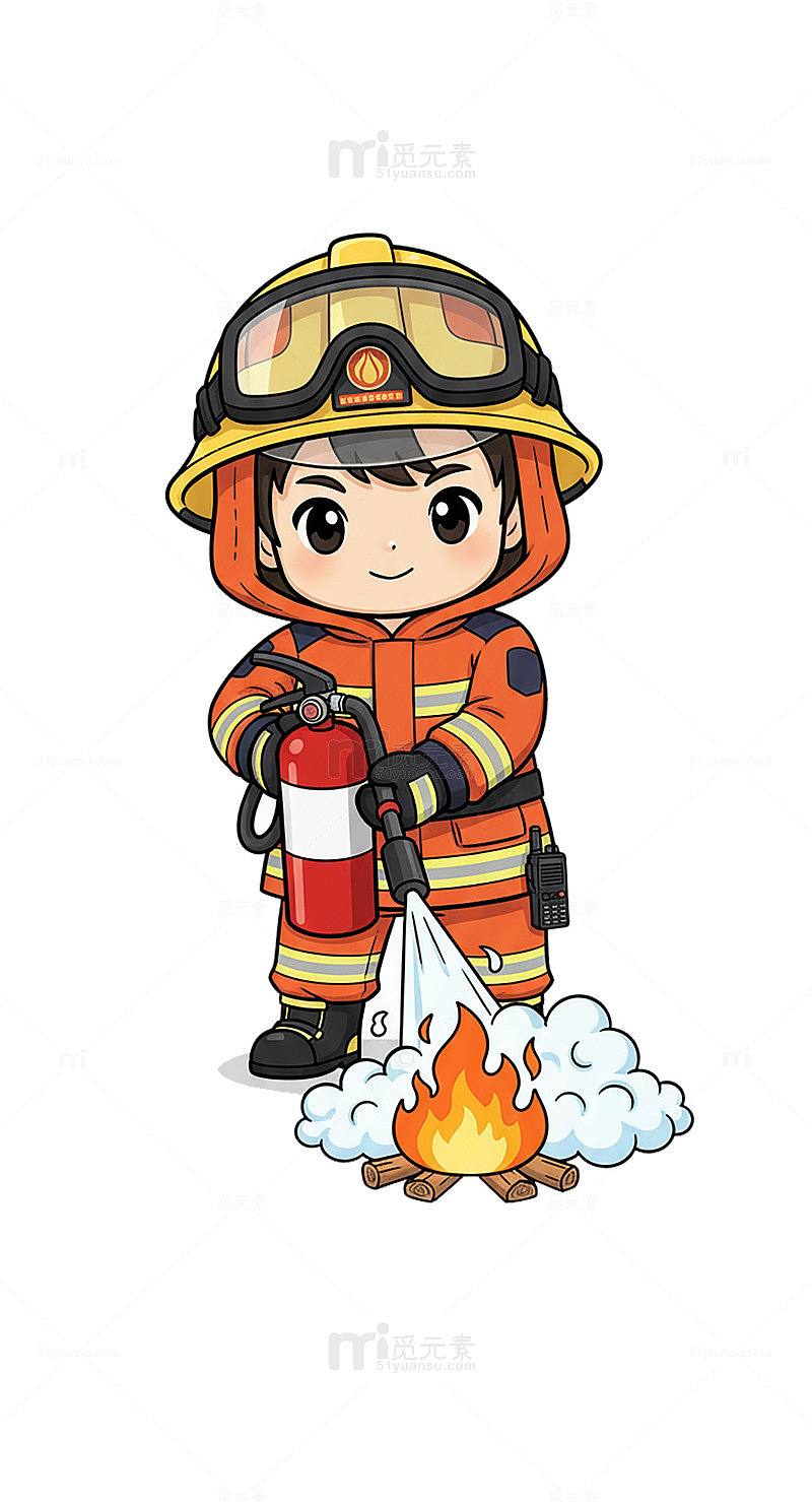 消防员卡通形象灭火插画
