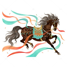 彩绘骏马马年敦煌风格马年IP艺术插画