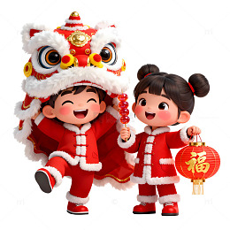 3D卡通醒狮灯笼春节素材