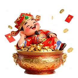 财神爷金元宝3D卡通素材