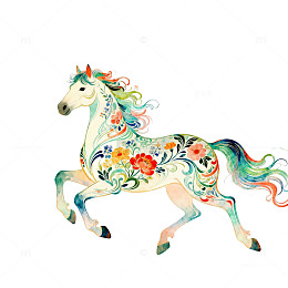 林夏马彩绘骏马花卉艺术插画