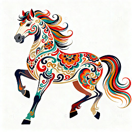 陇南马东方纹样彩绘马匹艺术插画