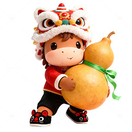 3D卡通马年IP抱葫芦的可爱小马