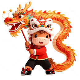 3D卡通马年IP舞龙的可爱小马