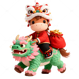 3D卡通马年IP骑年兽的可爱小马