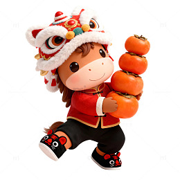 3D卡通马年IP手抱柿子的可爱小马