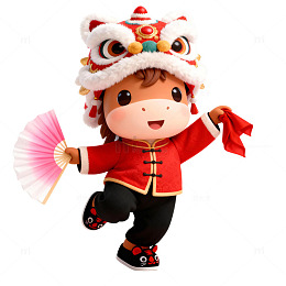 3D卡通马年IP扭秧歌的可爱小马