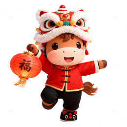 3D卡通马年IP手提灯笼的可爱小马