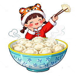 卡通风格春节饺子冬至插画素材