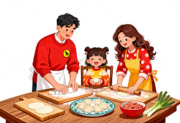 卡通家庭厨房制作饺子冬至包饺子插图