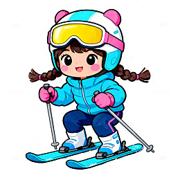 卡通女孩滑雪插画