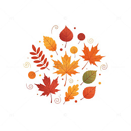 秋叶圆形拼贴插画