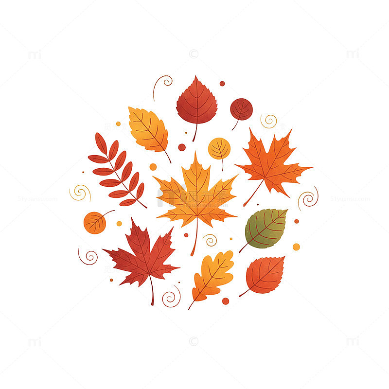 秋叶圆形拼贴插画
