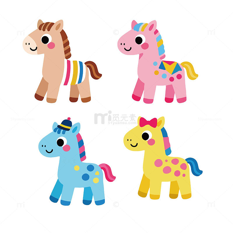 马年彩色趣味插画贴纸元素