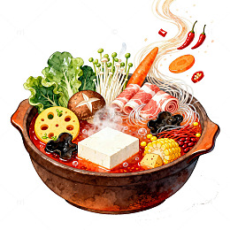 美食插画火锅食材水彩画