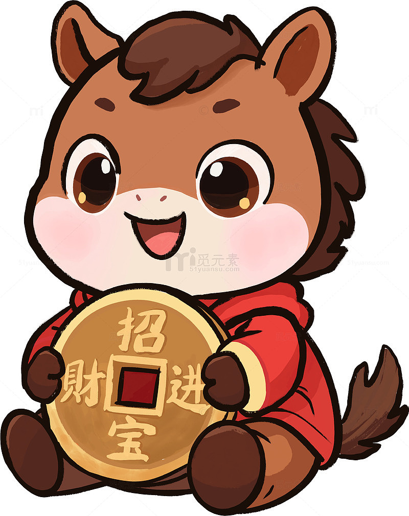 可爱卡通马年吉祥物招口进宝