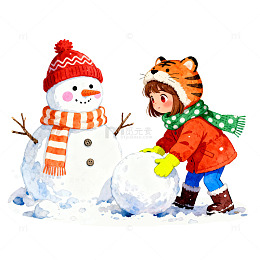 冬日卡通冬季堆雪人插画素材