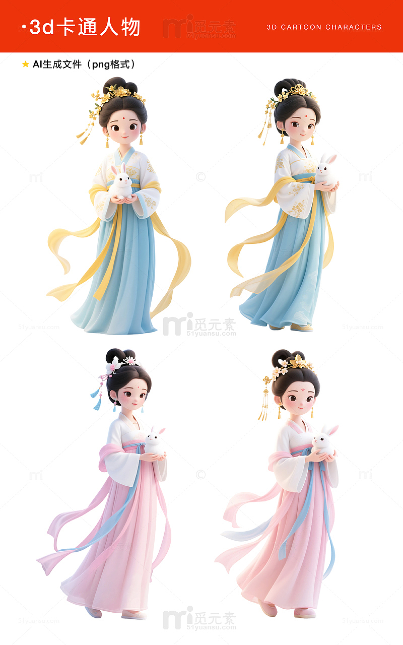 3d卡通古风嫦娥人物素材