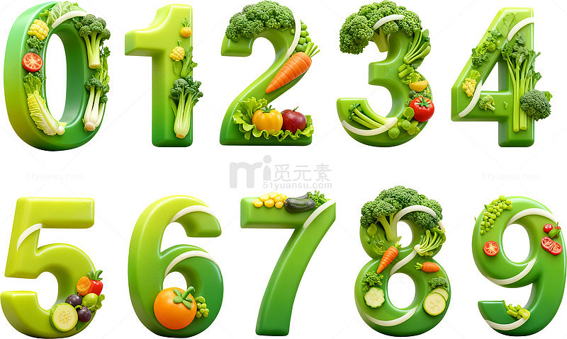 绿色蔬菜立体3D数字png素材