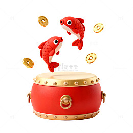 红色鼓与中国鱼金币装饰