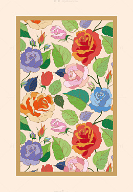 矢量花朵欧式玫瑰四方连续