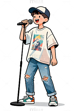 卡通男孩演唱插画设计素材